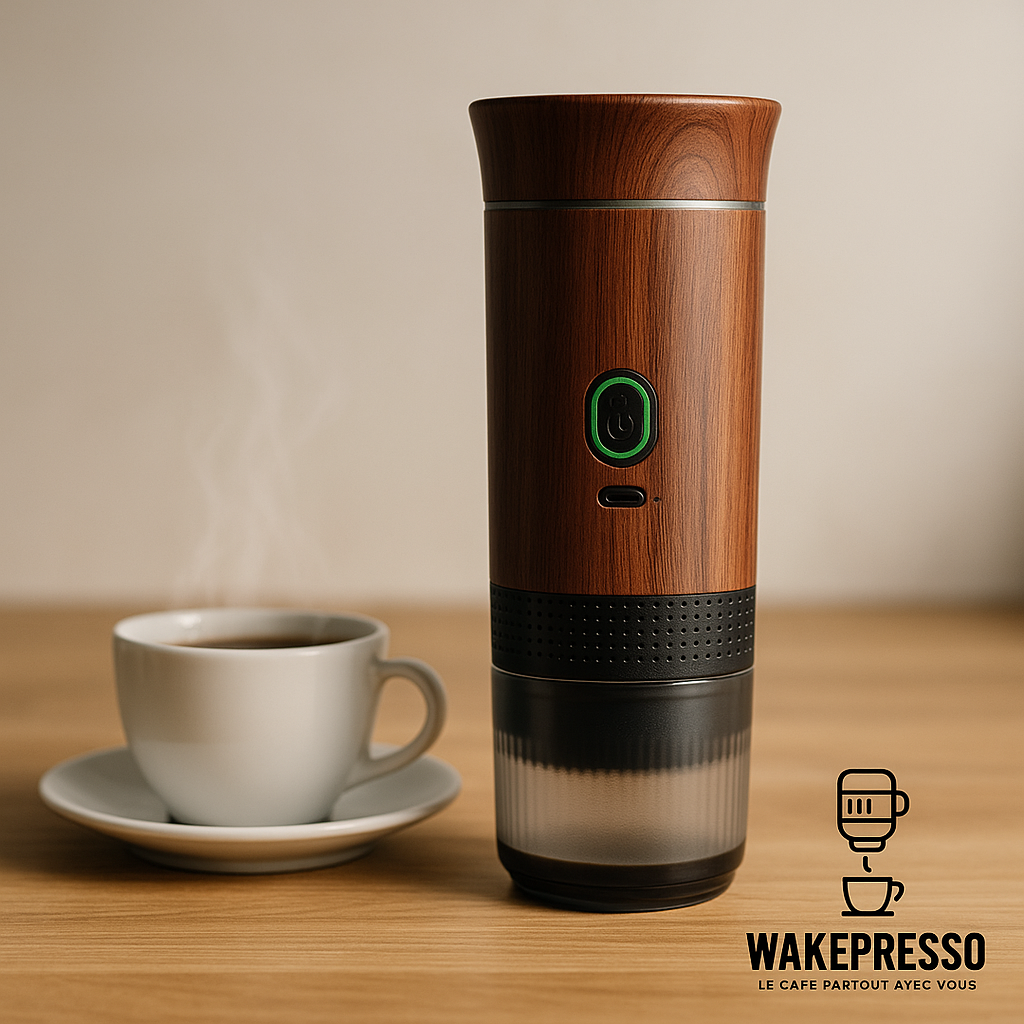 Wakepresso Machine à Café Expresso Portable Sans Fil, 3-en-1, Chauffante & Rechargeable.