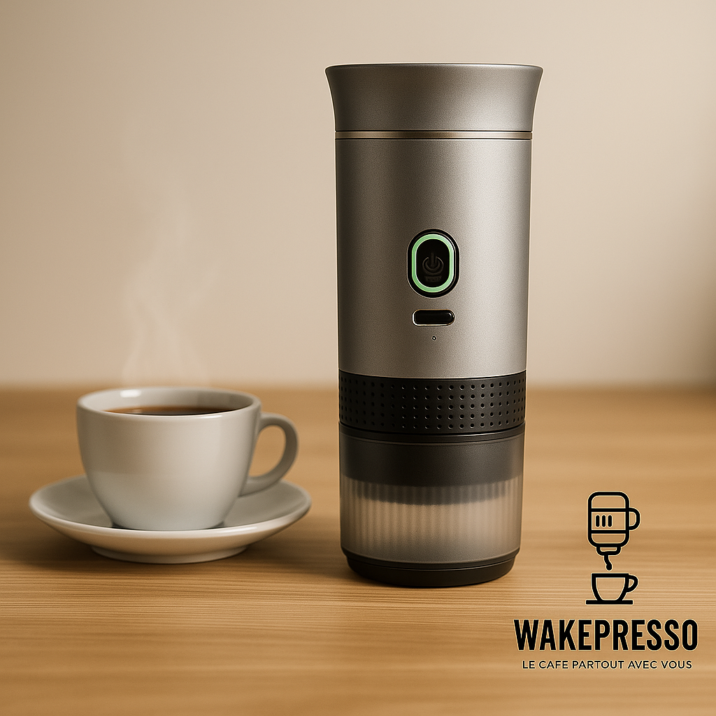 Wakepresso Machine à Café Expresso Portable Sans Fil, 3-en-1, Chauffante & Rechargeable.